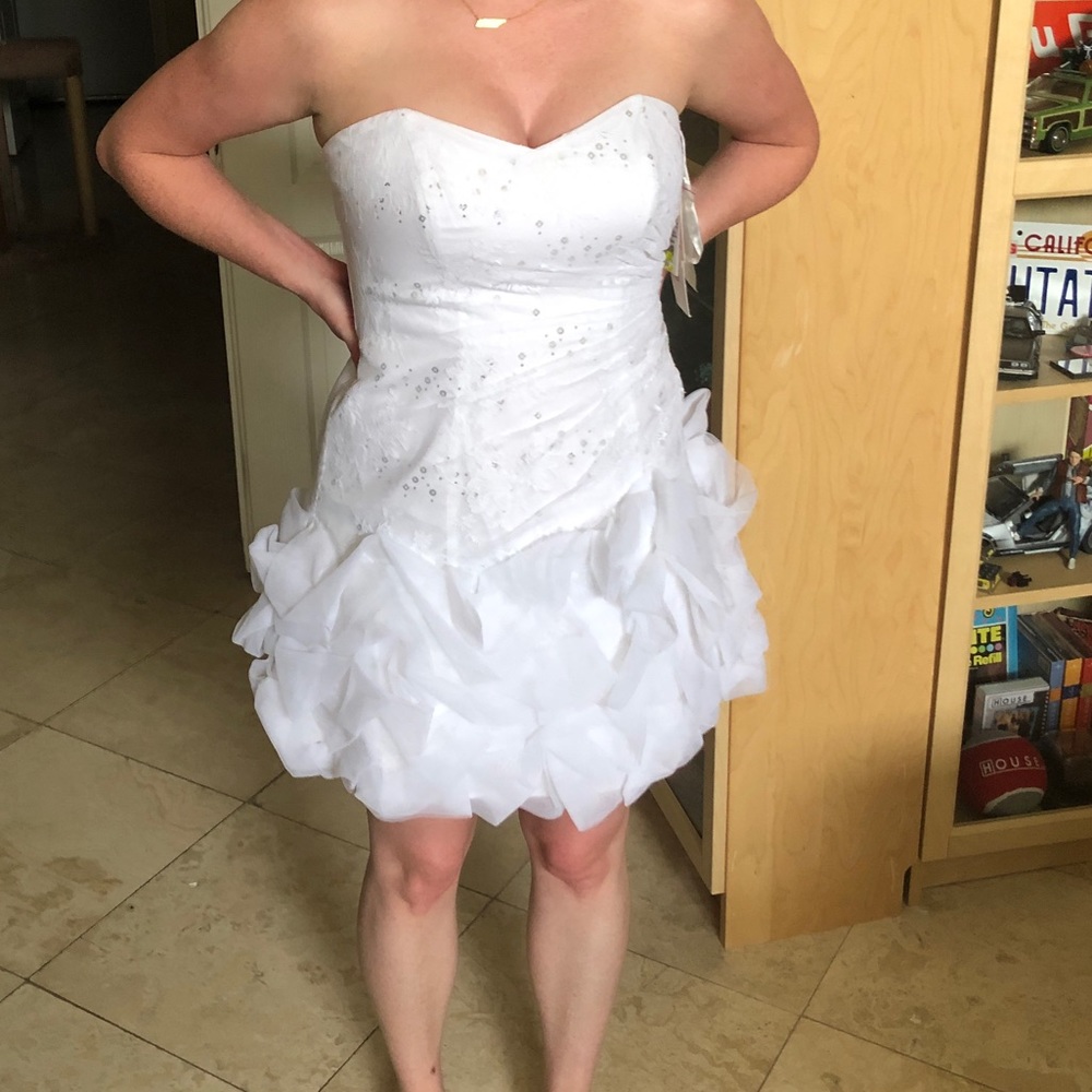 David’s Bridal Studio Ruffle Short Wedding Dress